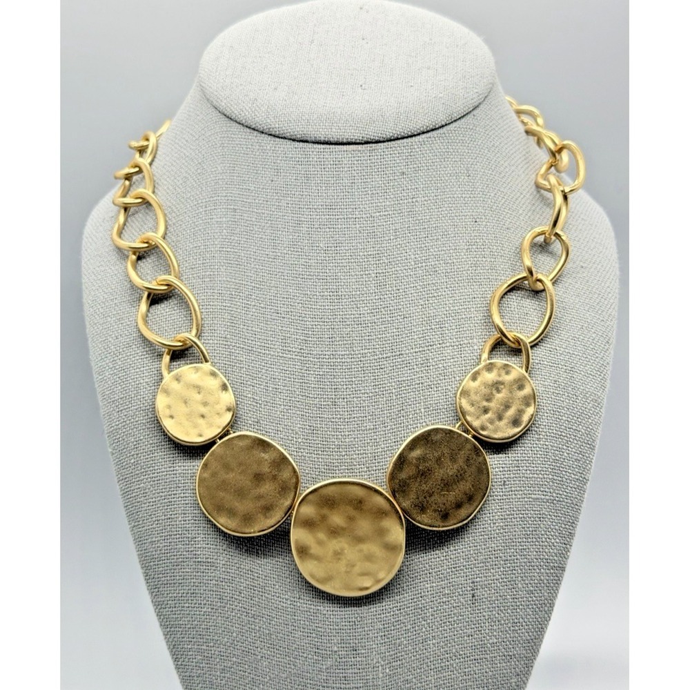 T Tahari Hammered Coin Disc‎ Pendant Necklace Adjustable Open Link 18"